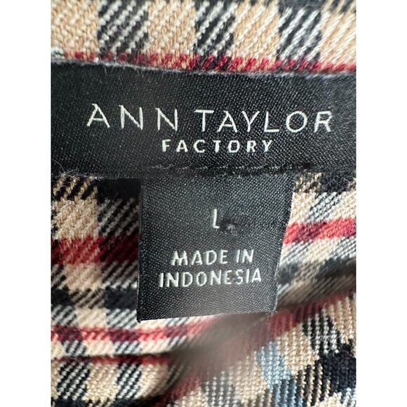 Ann Taylor  tan checkered blouse, tie closure around high waist, size Large - Picture 6 of 9